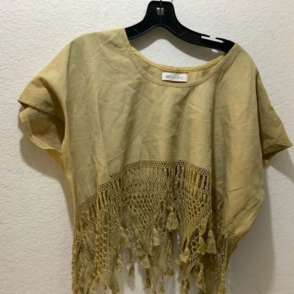 mexchic FRINGE HEM TOP MUSTARD